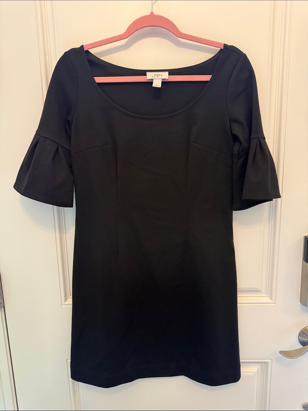 LOFT Black Scoop Neck Dress with Bell Sleeves